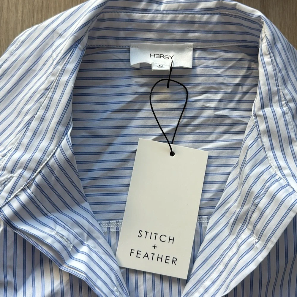 Stitch & Feather Striped Cropped Button-Up Shirt sz L - Picture 3 of 8